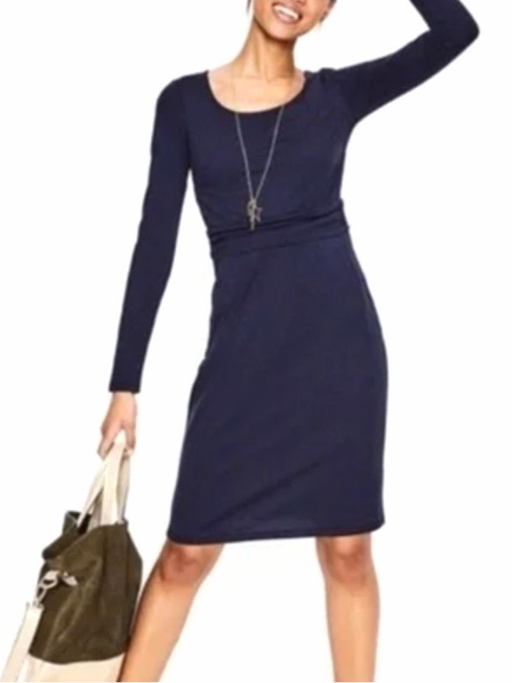 Boden Jersey Knit Mabel Navy Blue Long Sleeve Sheath Dress